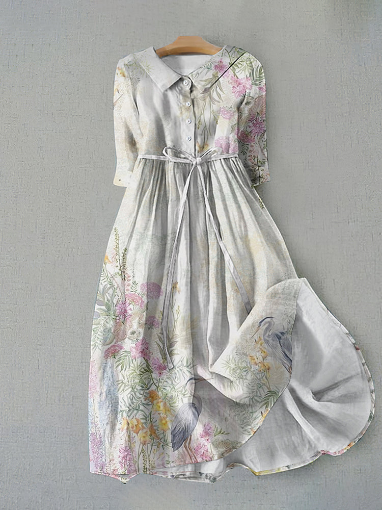 Vintage Flowers Graphics Print Lace-Up Dress