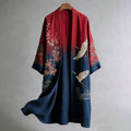 Men's Retro Japanese Cherry Blossom And Crane Art Linen Blend Kimono
