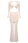 Long Sleeve Draped Two Piece Jumpsuit Nude