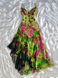 Unique Spaghetti Straps Chiffon Printed Floral Mermaid Evening Dress Long Party Gown D710