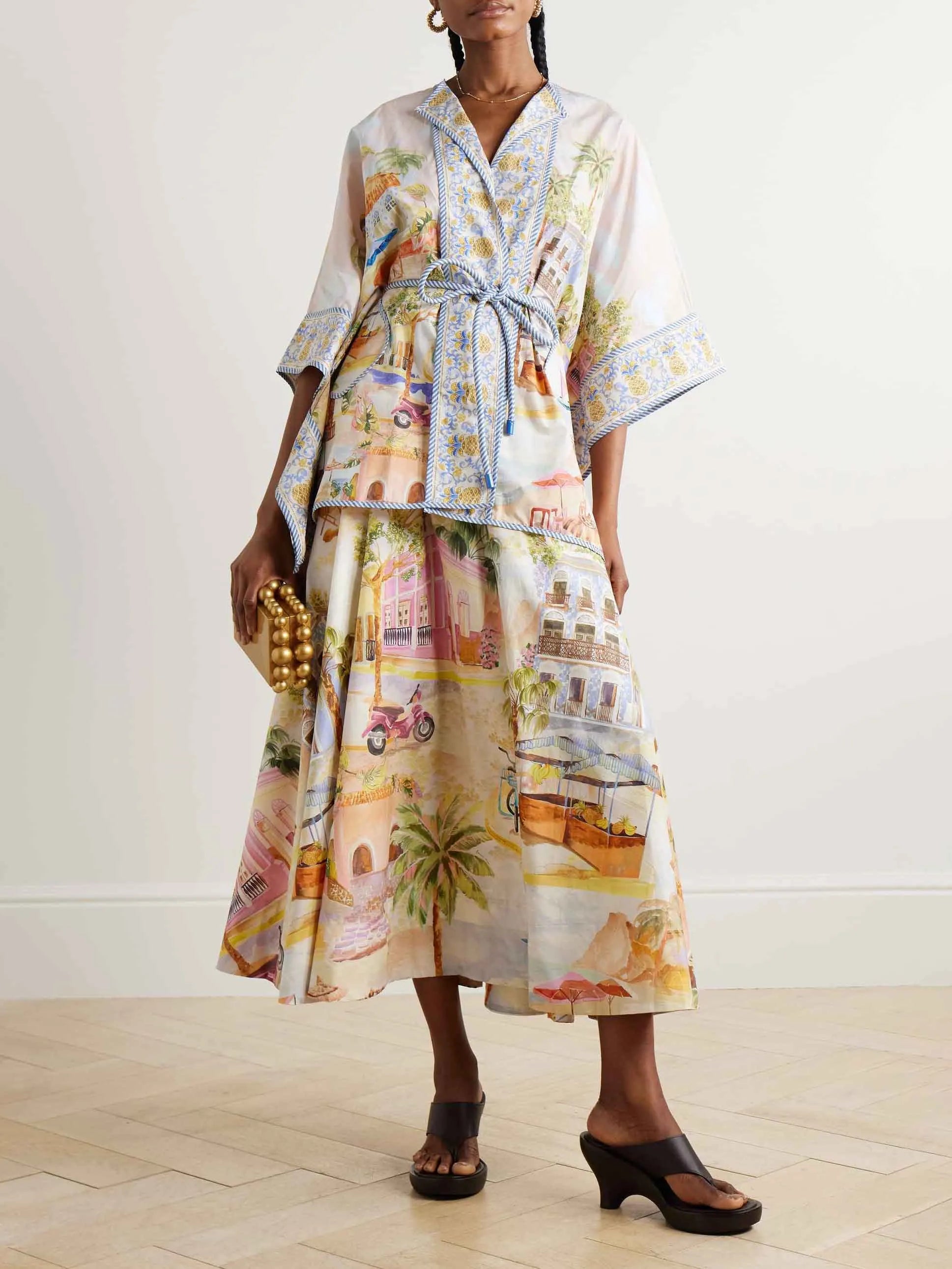 Unique City Illustration Print Long Waist Shirt