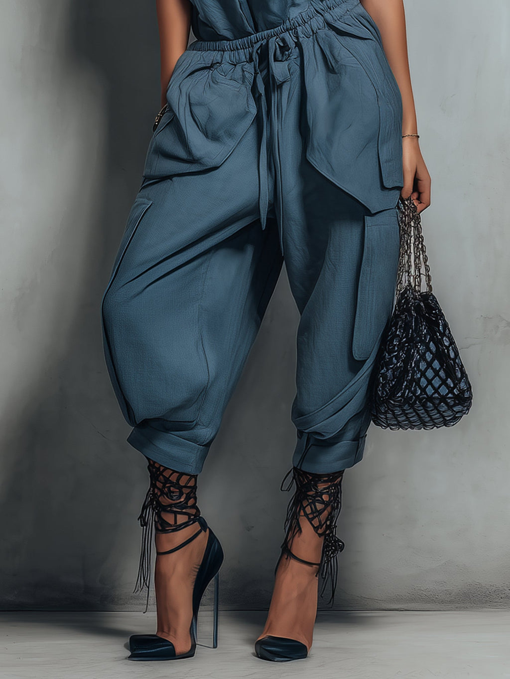 Indigo Asymmetric Drawstring Jumpsuit