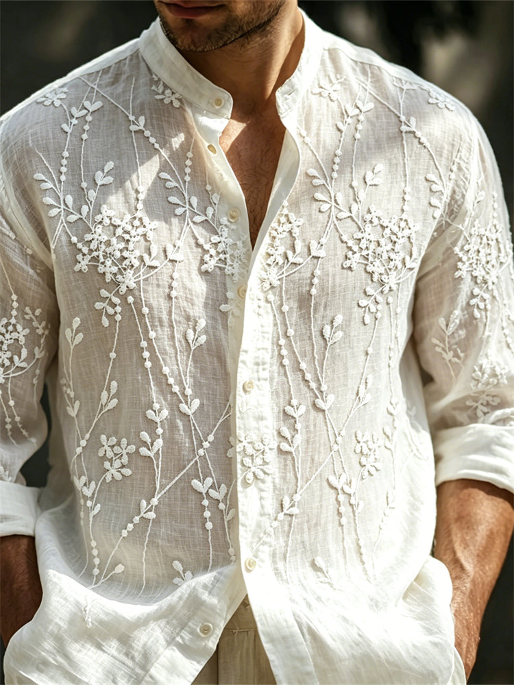 Men's Boho Classy Lace Floral Vines Linen Shirt