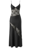 Lace Insert A Line Maxi Dress Black