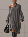 Gray Open Knit Midi Dress