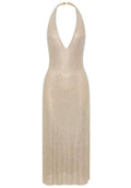 Halter Sparkly A Line Midi Dress Nude