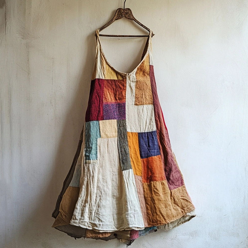 Colorful Patchwork Linen Blend Dress 4068