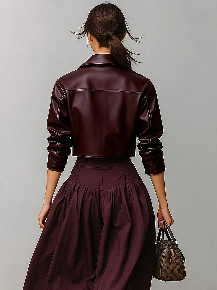 Women's Minimalist Faux Leather Short Jacket MDA1579L7Y