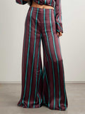 Exquisite Satin Stripe Print Flared Pants