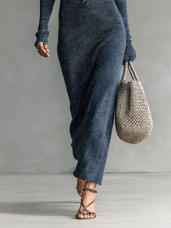 Women's Slim-fit Hooded Knitted Maxi Dress MDA1451H6Y