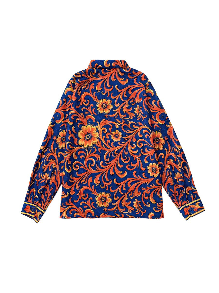 Long Sleeves Buttoned Flower Print Lapel Blouses&Shirts Tops