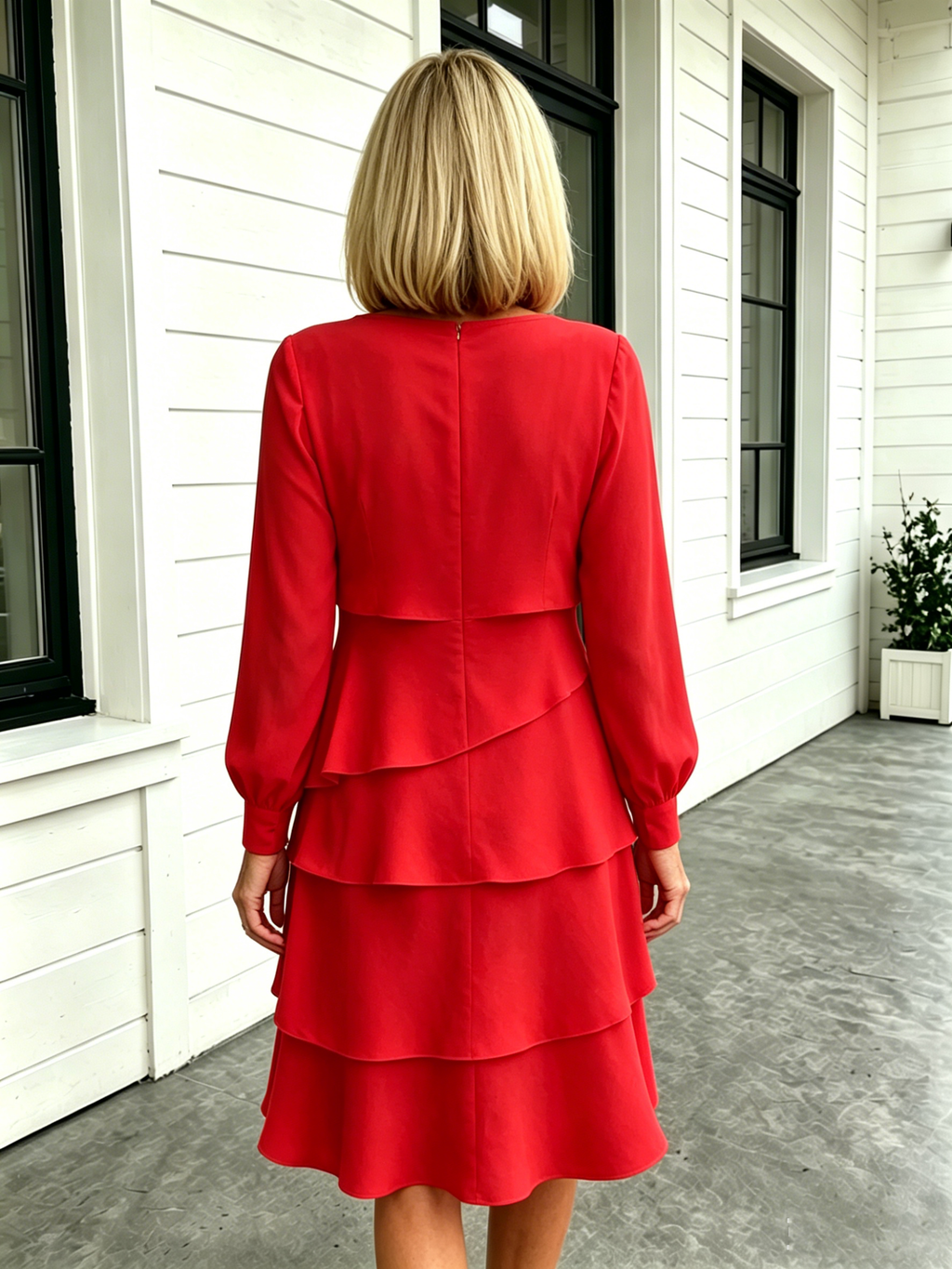 Deep V-Neck Long-sleeved Fashion Cake Skirt Women's Temperament Loose and Thin Round Neck Dress Women