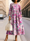 Women's Vintage Abstract Floral Art Print Silhouette Peter Pan Collar Maxi Dress