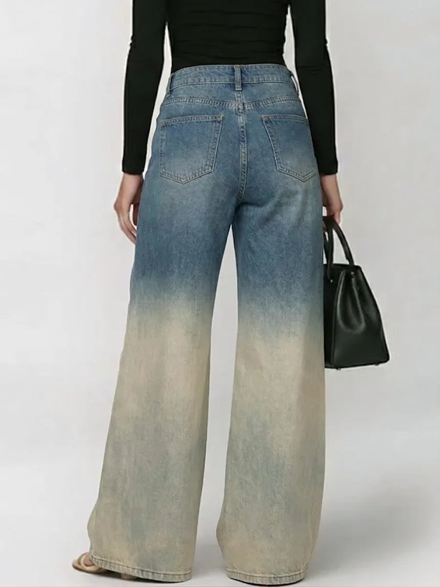 Women's Gradient Print High-waisted Loose-fit Wide-leg Jeans