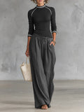 Women's Casual Ribbed Sweater And Wide-Leg Pants Set MDZ2736G1WY