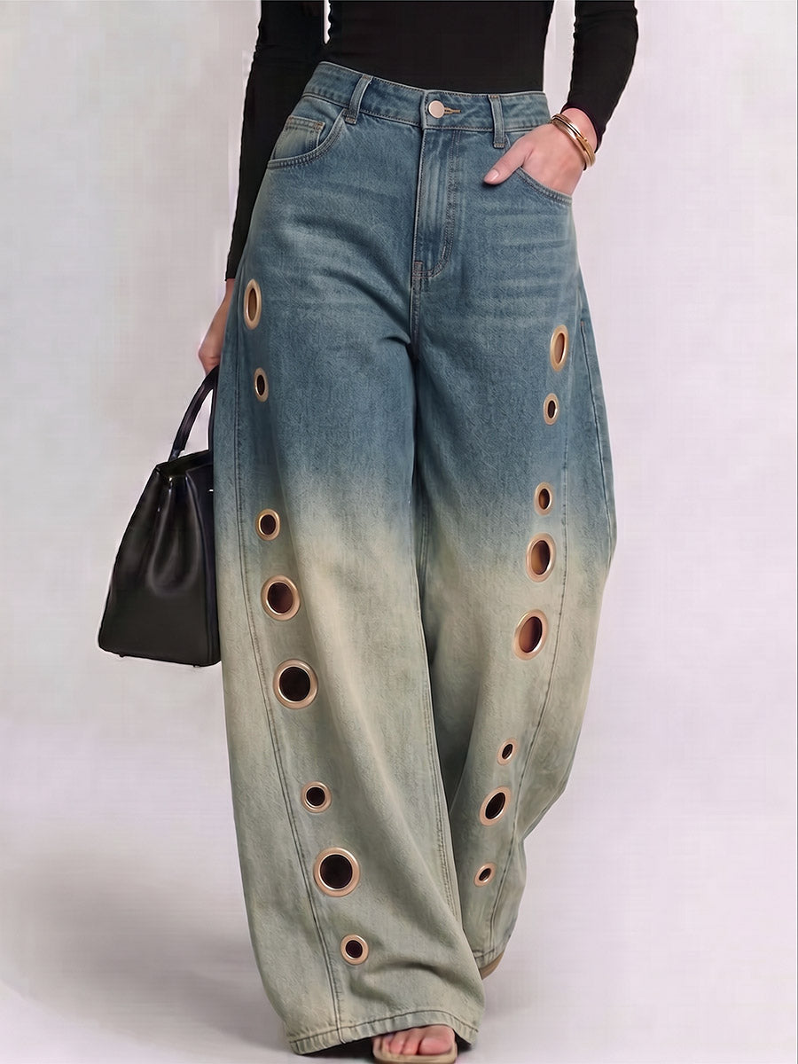 Women's Gradient Print High-waisted Loose-fit Wide-leg Jeans