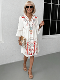 V-neck Printed Lace Stitching Bohemian Casual Vacation Style Dress
