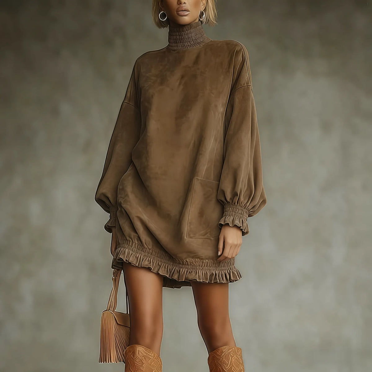 Women's Autumn And Winter New Western Retro Suede Dress