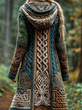 Viking Celtic Tree Vintage Women's Knit Hooded Long Cardigan