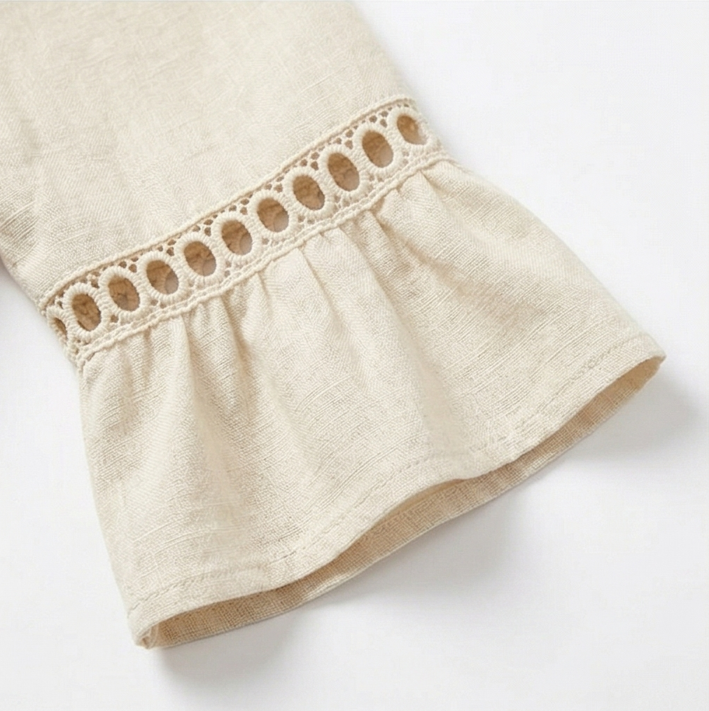 Solenne – Women's Breathable Cotton Linen Lace Midi Dress