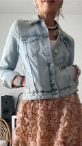 Denim Jacket & Pink Floral Skirt Outfit