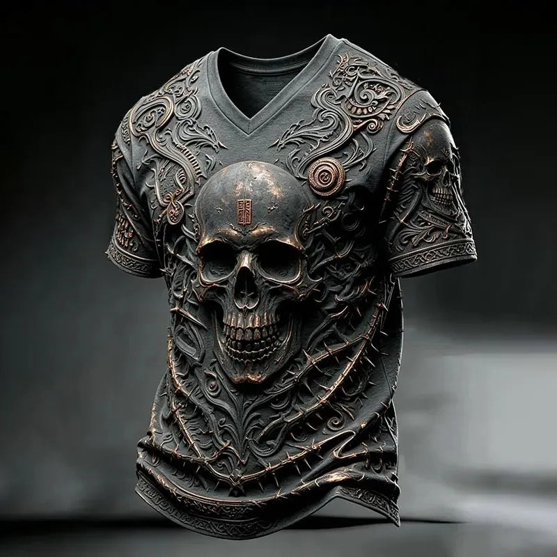 Men's Halloween Gothic  Skull Print Casual V Neck T-shirt