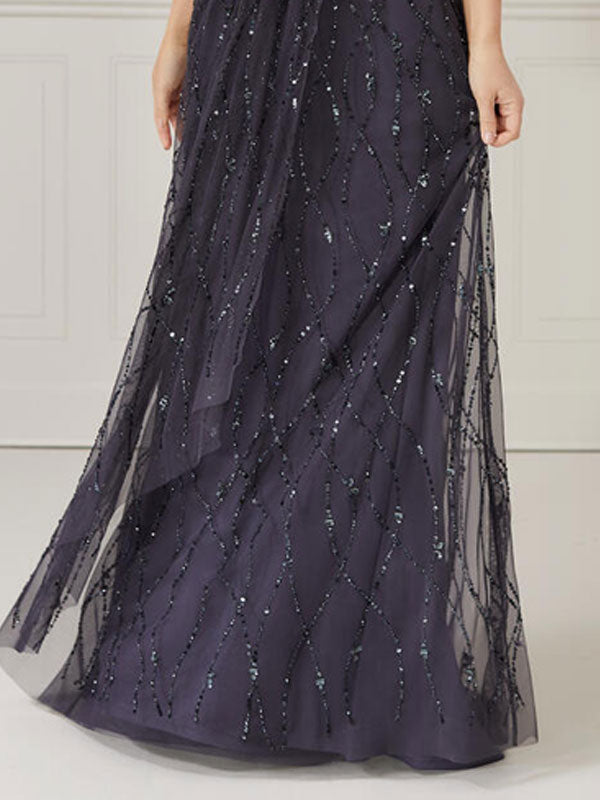 Elegant sheer beaded wedding dress for women