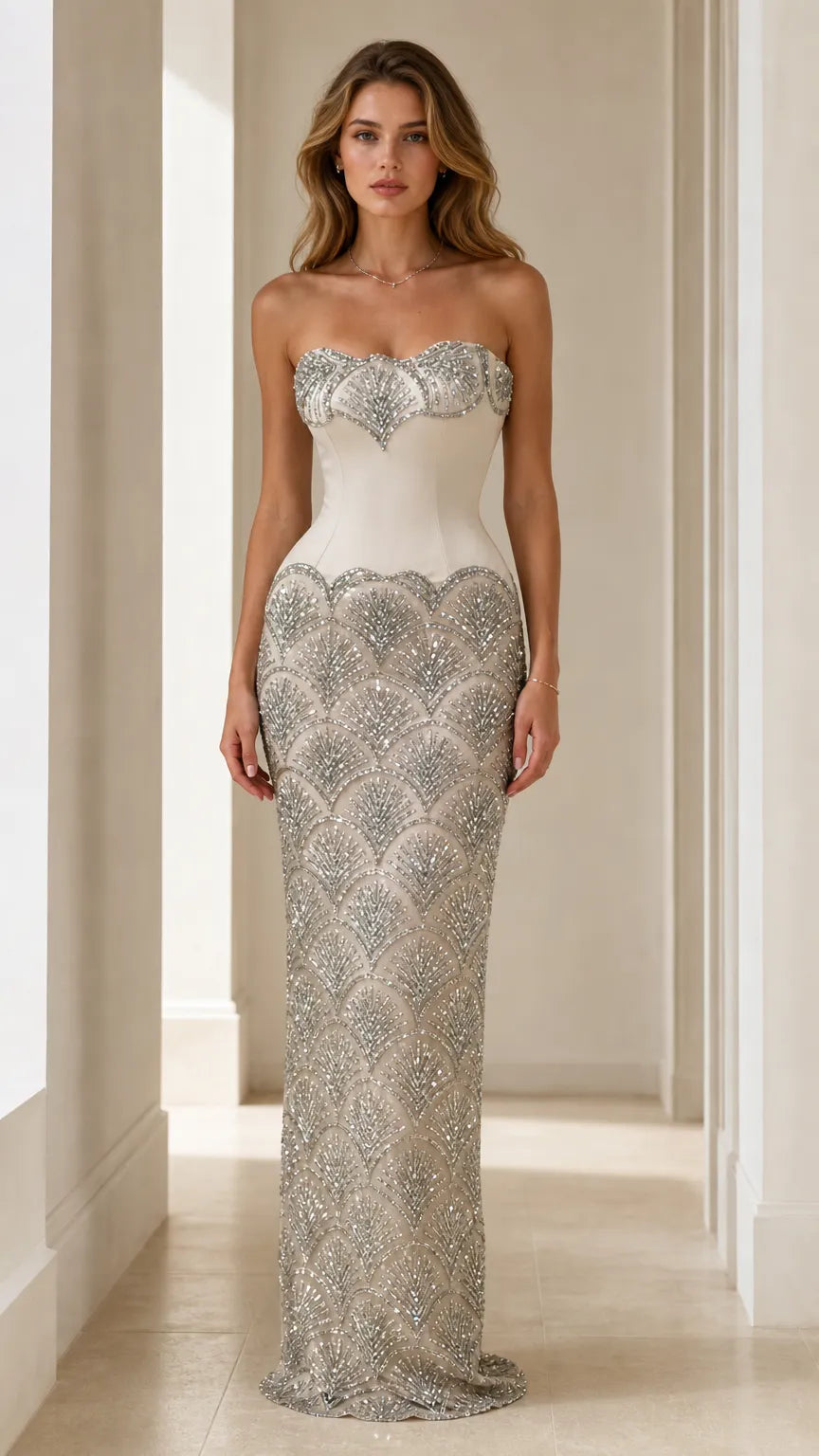 Stunning Sequin Embellished Strapless Evening Gown