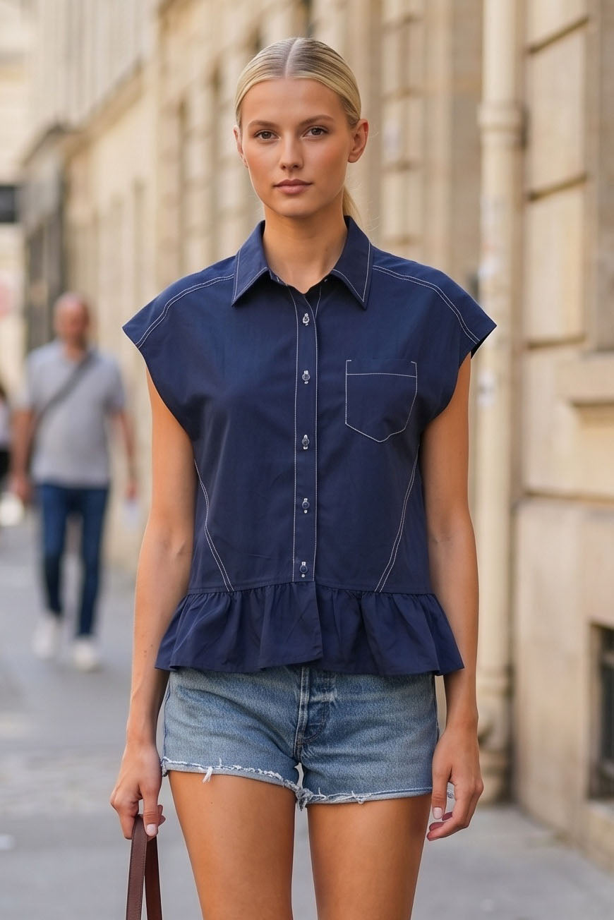 RUFFLE STITCH DETAIL BLOUSE