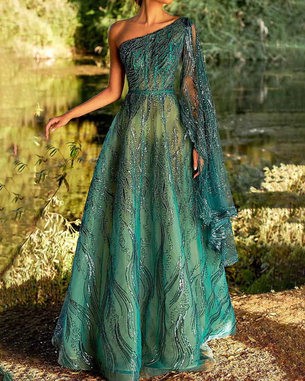 Sequined Oneshoulder Pouf Dress