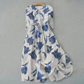Elegant Art Floral Print Lace-up Casual Midi Dress