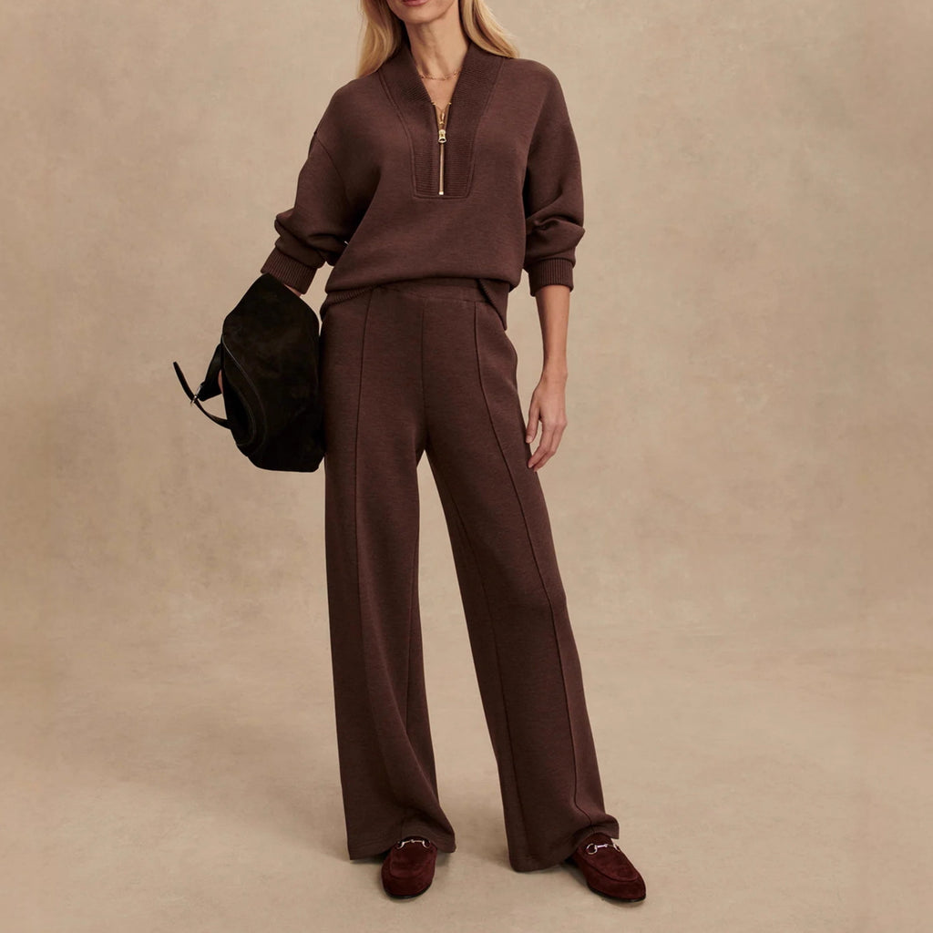 Meet The Autumn Ribbed Zipper Neck Sweatshirt and Elastic Waist Pocketed Loose Pants Set