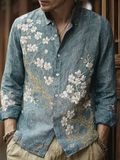 Bohemian Retro Style Floral Print Men's Long-sleeve Shirt