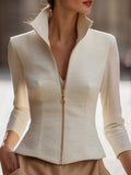 Ladies Stand Collar Zipper Jacket