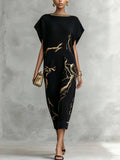 Black Vintage Gold Pattern Knit Maxi Dress