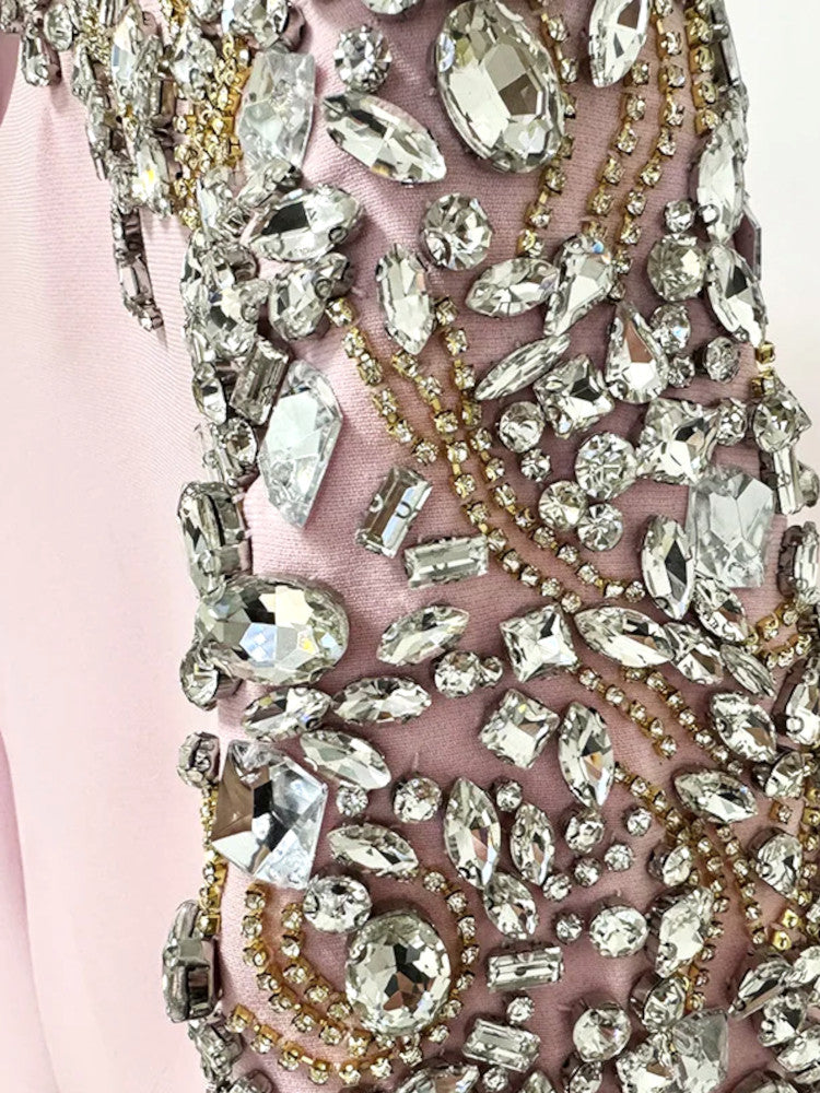 Long Sleeve Embellished Shoulders Midi Dress Pink