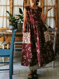 Burgundy Floral Pinafore Apron with Contrast Rose Pockets