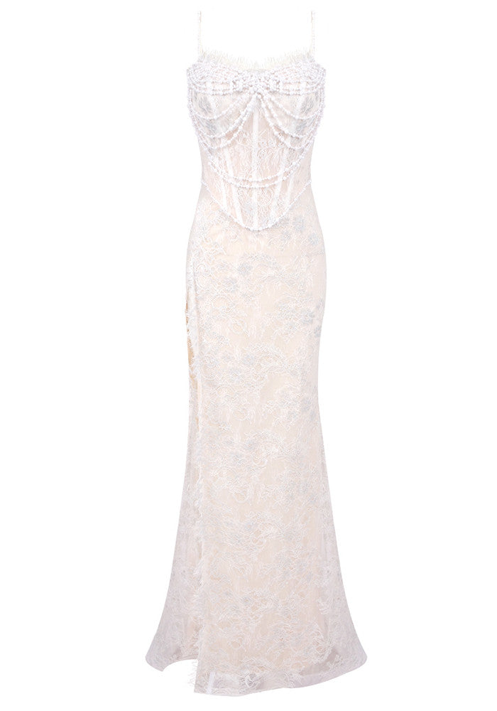 Lace Corset Maxi Dress White