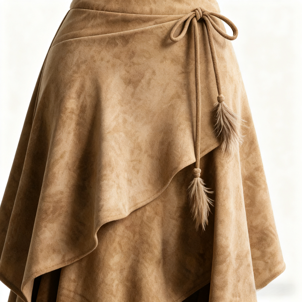 Retro Western Style Irregular Design Suede Skirt