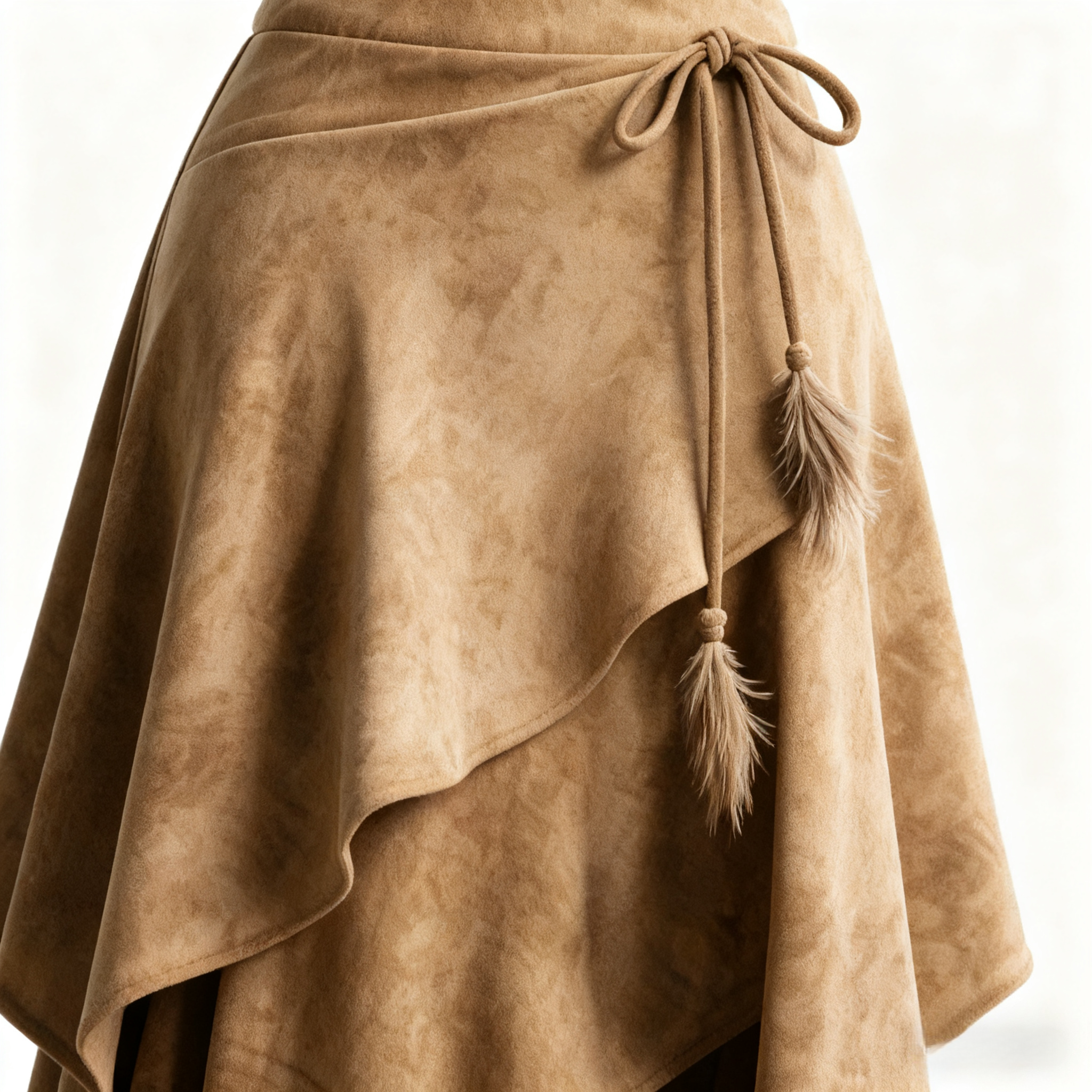 Retro Western Style Irregular Design Suede Skirt