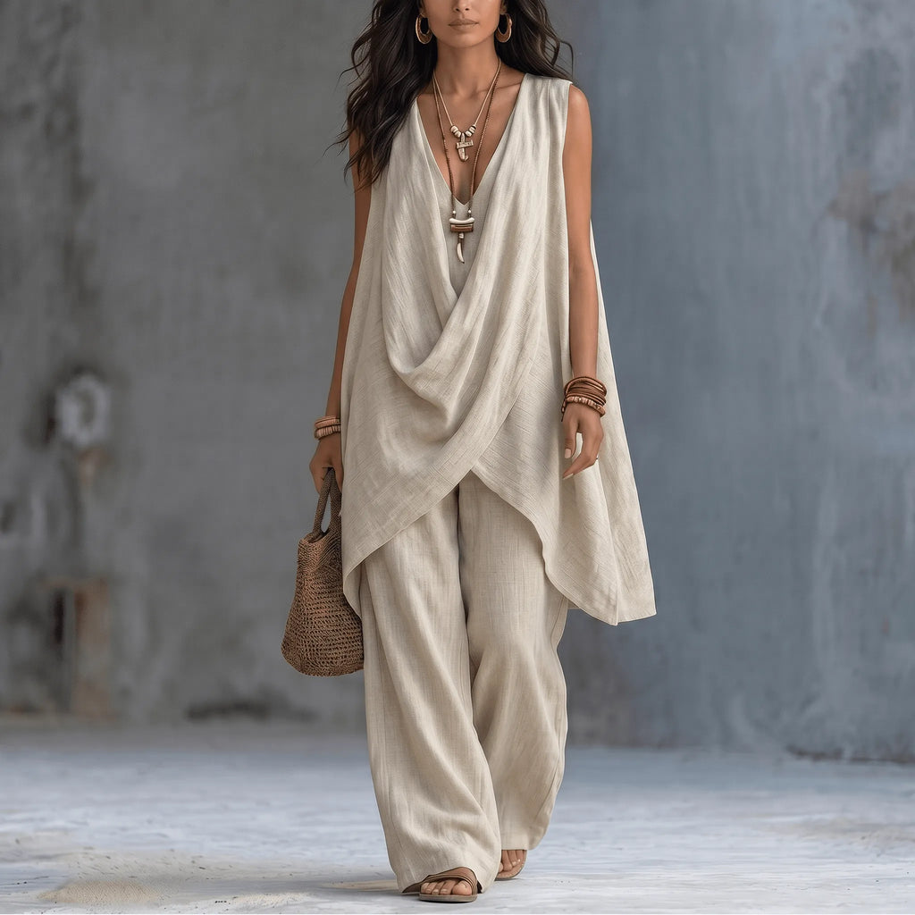 Marenza – Women's Draped Linen Two-Piece Set