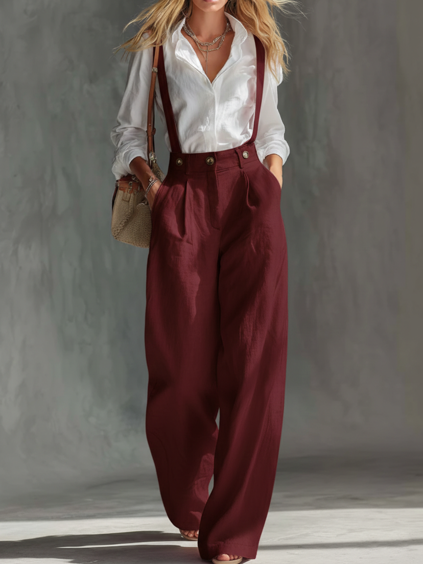 Cozy Loose-fitting Linen Overalls Wide-leg Pants ( Two-way Wear)
