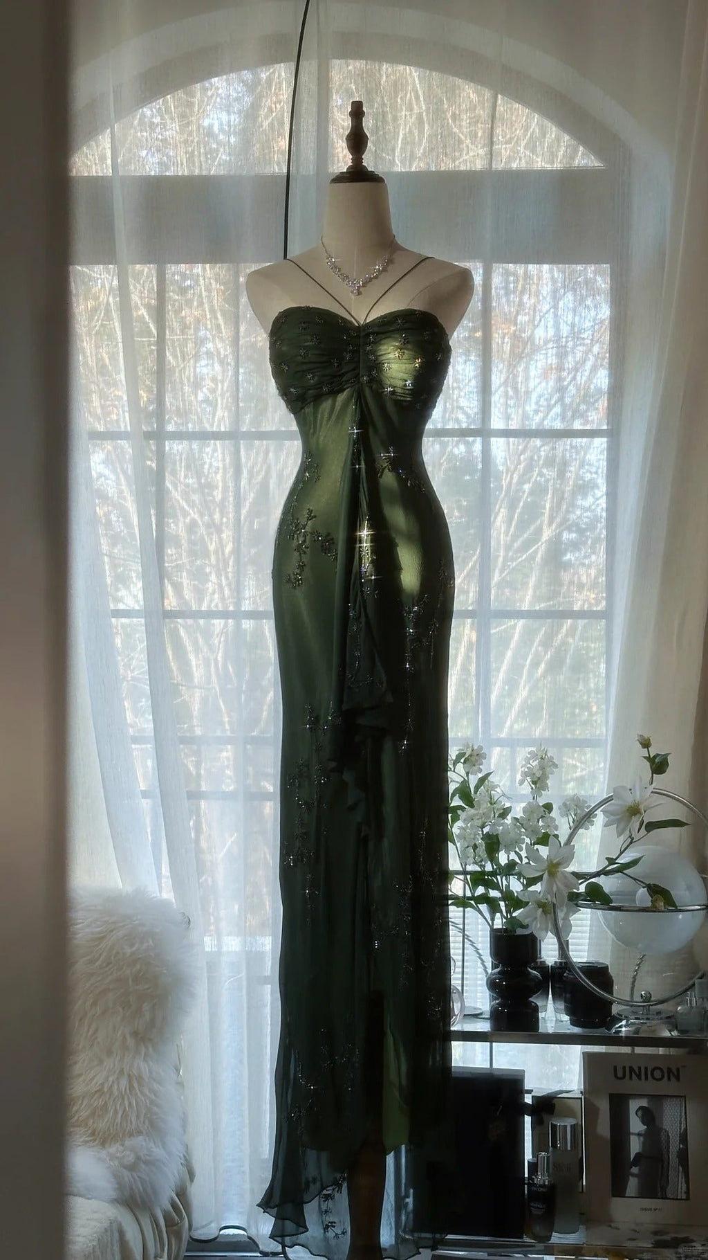 Vintage Green Evening Dresses, Sleeveless Long Party Gowns  25513