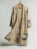 Men's Vintage Chrysanthemum And Grotesque Stone Art Linen Kimono
