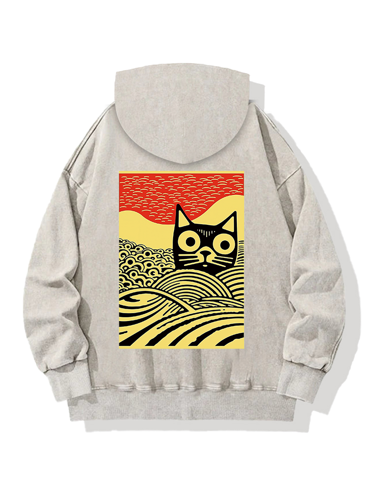 Meow Kawaii Cat Japanese Back Washed Hoodie