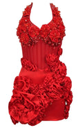 Halter Crystal Floral Dress Red