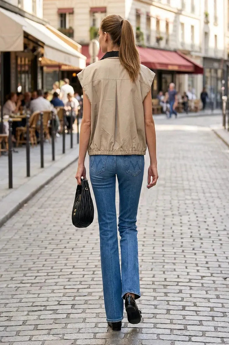 Short Sleeve Blouse with Detachable Collar