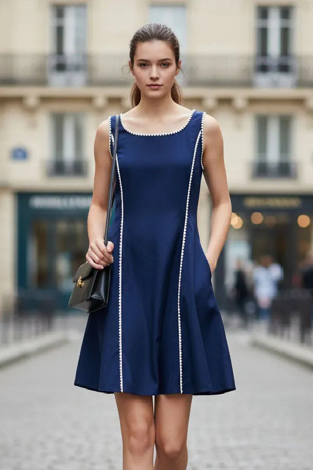 BLANKET STITCH SLEEVELESS MINI DRESS