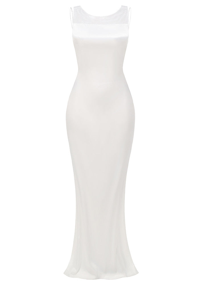 Mesh Insert Maxi Dress White