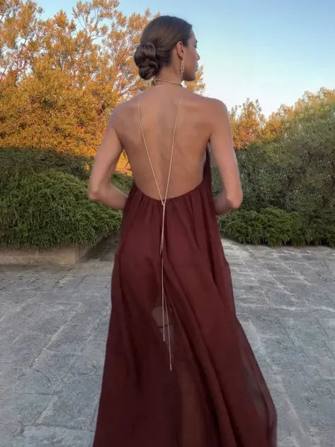 Elegant V-neck Chiffon Flowy Maxi Dress